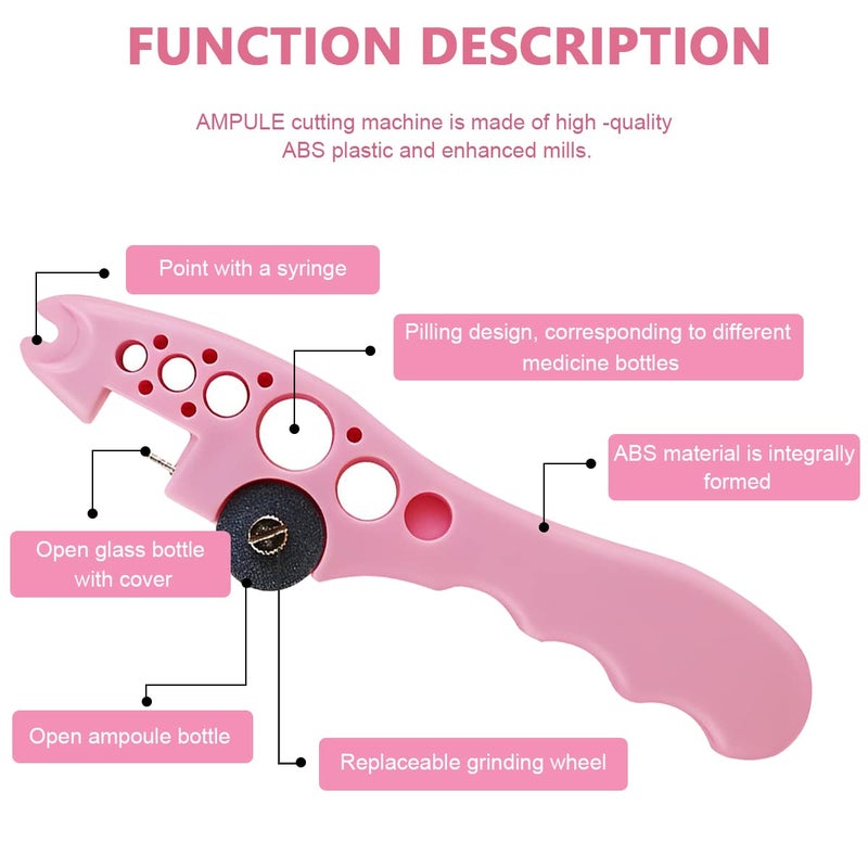 HASTHIP ® Ampule Cutter with 5 Replaceable Grinding Wheels, Ampoule Cutter for Doctors, Glass Bottle Cutter, Ampule Breaker, Suitable for Home Daily or Medical Use, Cut The Ampoule (Pink) - Image 3