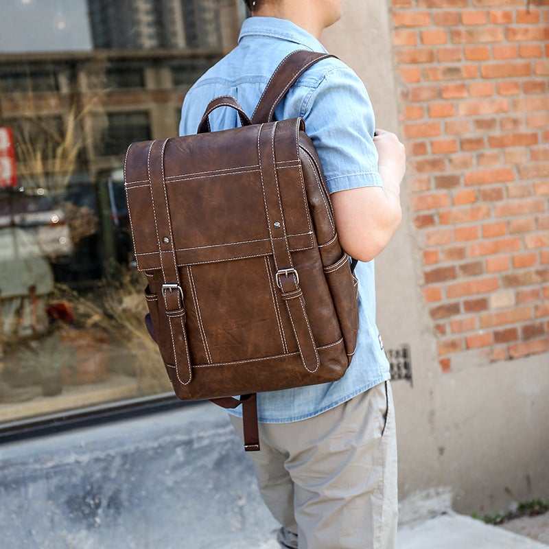 Men'S Bag Men'S Backpack 2019 New Fashionable Men'S Backpack Student'S Schoolbag Large Capacity Travel Bag Retro Bag - Image 4