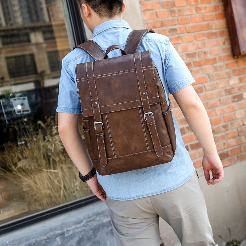 Men'S Bag Men'S Backpack 2019 New Fashionable Men'S Backpack Student'S Schoolbag Large Capacity Travel Bag Retro Bag - Image 5