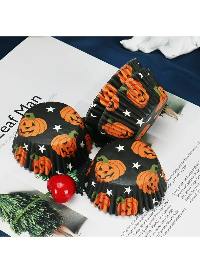 Kandid 100 Pcs Halloween Cupcake Paper Cups, Halloween theme dessert paper cups, birthday party (Orange) - Image 2