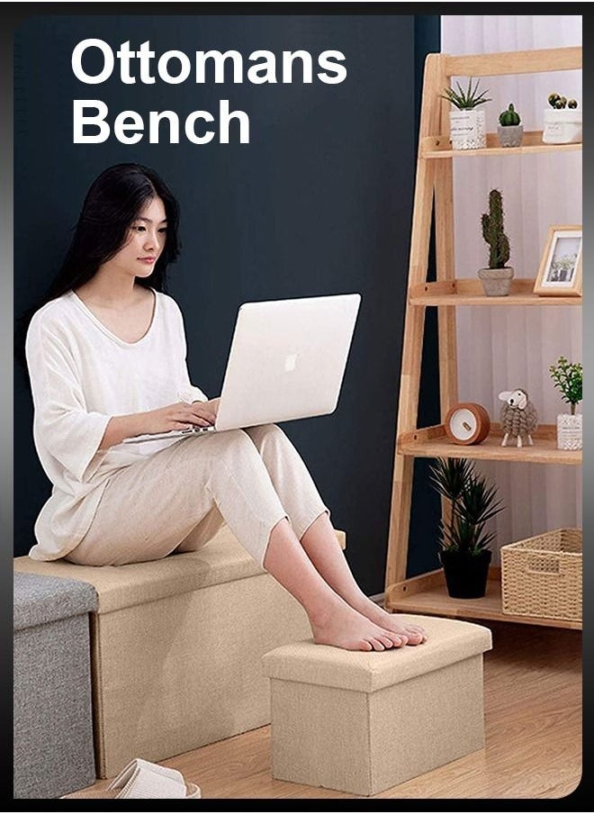 DBLEW - Ottomans Cube Foldable Rectangular Bench Footrest 49x30x30cm Table Linen Fabric Foot Stools Seat Chair For Home Clothing Hidden Storage Boxes - Image 1