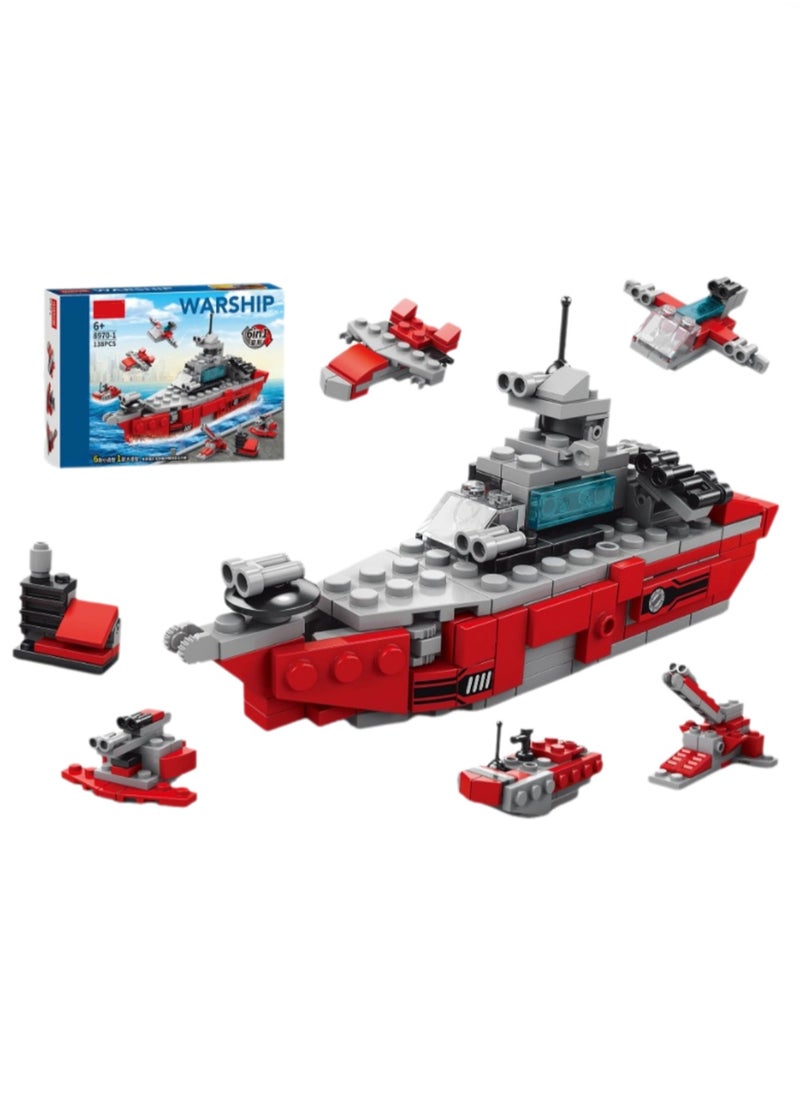 Children's Educational Toys Compatible With Small Particle Assembly Blocks(Red Destroyer 138Pcs)  - Image 1