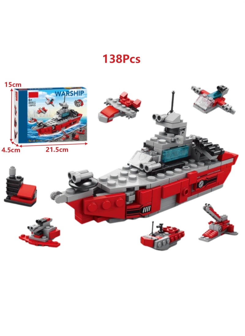 Children's Educational Toys Compatible With Small Particle Assembly Blocks(Red Destroyer 138Pcs)  - Image 2
