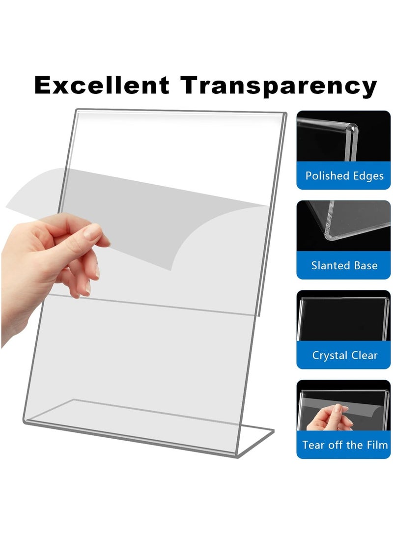 Slasa SLASA 8Pack Slanted Back Acrylic Sign Holder 4 x 6Inches，Clear Plastic Sign Holder Paper Photo Display，Menu Table Top Desktop Stand，Clear Picture Frame，Flyer Holder(Vertical)  - Image 3