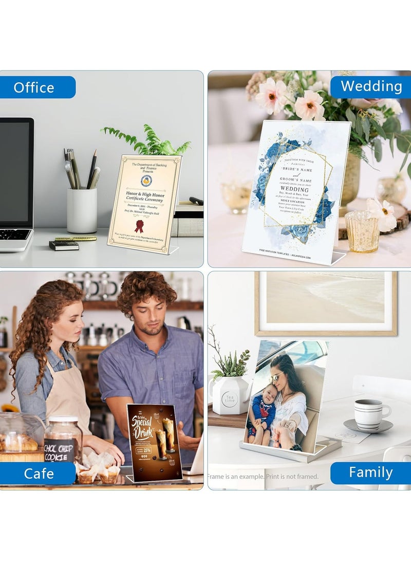 Slasa SLASA 8Pack Slanted Back Acrylic Sign Holder 4 x 6Inches，Clear Plastic Sign Holder Paper Photo Display，Menu Table Top Desktop Stand，Clear Picture Frame，Flyer Holder(Vertical)  - Image 4