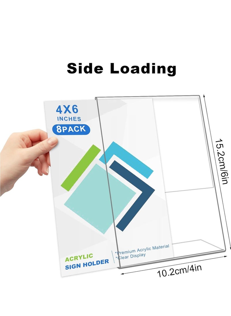 Slasa SLASA 8Pack Slanted Back Acrylic Sign Holder 4 x 6Inches，Clear Plastic Sign Holder Paper Photo Display，Menu Table Top Desktop Stand，Clear Picture Frame，Flyer Holder(Vertical)  - Image 5