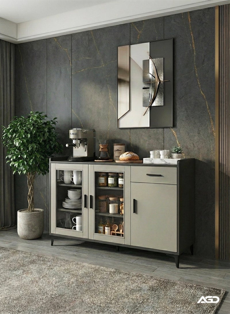 إيه جي دي زاوية قهوة حديثة، خزانة عملية ذات سعة تخزين كبيرة لغرفة المعيشة وغرفة الطعام والمكتب خزانة تخزين جانبية للمطبخ، قائمة بذاتها ، لون رمادي - Image 2