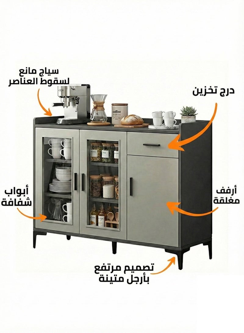 إيه جي دي زاوية قهوة حديثة، خزانة عملية ذات سعة تخزين كبيرة لغرفة المعيشة وغرفة الطعام والمكتب خزانة تخزين جانبية للمطبخ، قائمة بذاتها ، لون رمادي - Image 4