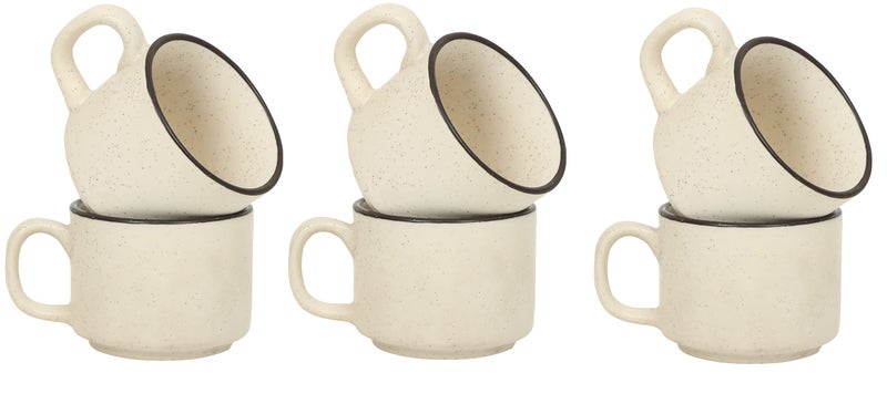 QIMACPLUS Indian Handcrafted Ceramic Stylish Ivory Matt Elegant Design Plain Sparkling Ceramic Tea/Coffee/Milk Cup Mug Serving Tea Mugs Set Best Gift for Friends, Family 150ML Set of 6 - Image 1