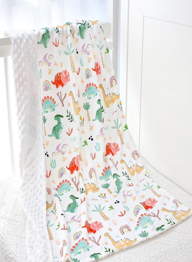 WINGHENLEE Baby Blanket Neutral, Ultra Soft Nursery Minky Blankets for Infant Newborn Toddler Nursery Crib and Stroller, Double Layer with Dot Backing, Baby Gifts for Boys Girls, 30*40 inch, Dinosaur - Image 1