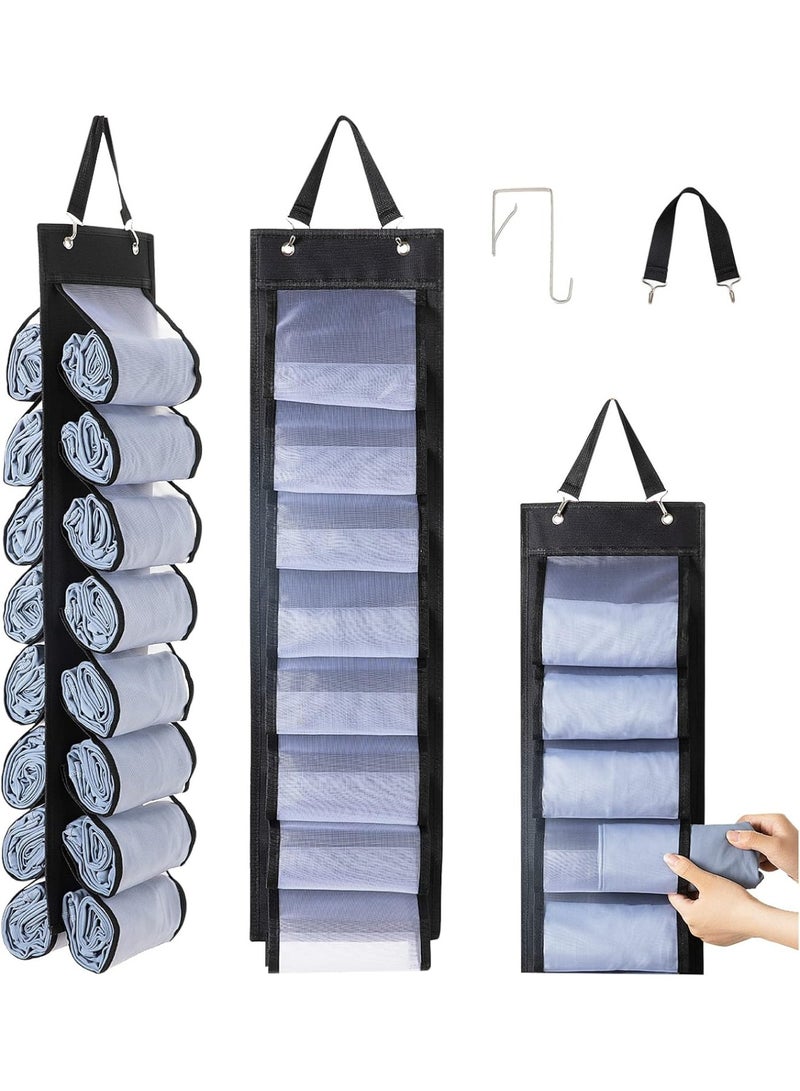 YelaJoy Legging Organizer Storage, T-Shirt Organizer, Hanging Closet Organizer, Hanging Clothes Organizer with 26 Roll Compartments for Yoga Pants, Tank Top, Towel, Underwear, Shirt (Black)  - Image 1