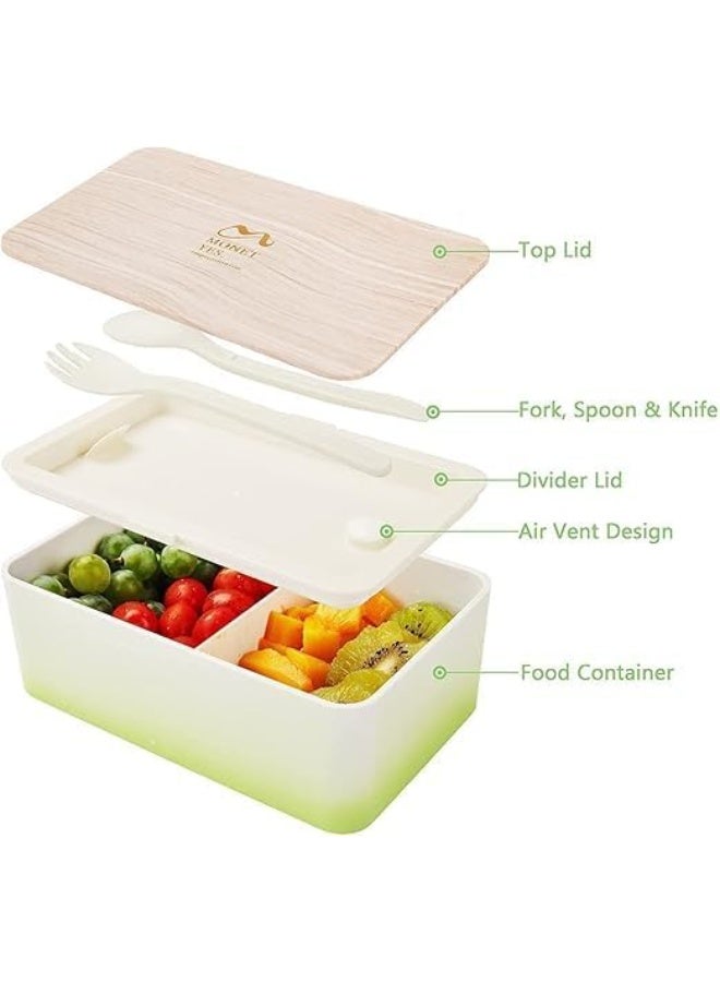 MONET 1000ml Japanese Style Divided Lunch Box with Knife Fork Spoon Leakproof with Divider BPA Free Microwave Safe for Office, School, Picnics, Travel, Dishwasher Safe, Green - Image 5