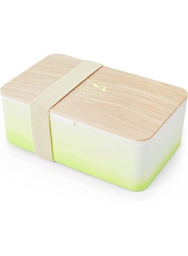 MONET 1000ml Japanese Style Divided Lunch Box with Knife Fork Spoon Leakproof with Divider BPA Free Microwave Safe for Office, School, Picnics, Travel, Dishwasher Safe, Green - Image 1