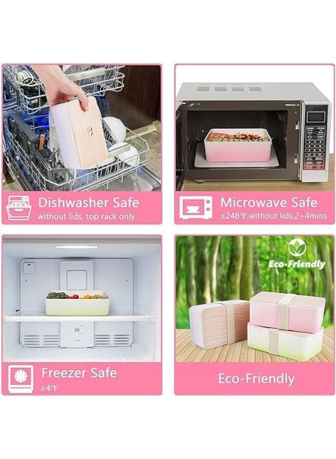 MONET 1000ml Japanese Style Divided Lunch Box with Knife Fork Spoon Leakproof with Divider BPA Free Microwave Safe for Office, School, Picnics, Travel, Dishwasher Safe, Green - Image 3