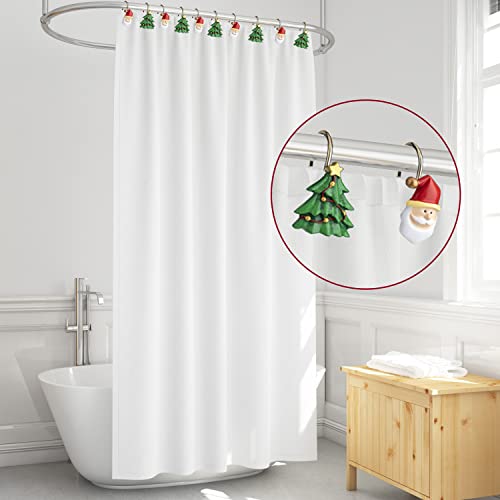 HELORAY Christmas Shower Curtain Hooks Rust Proof Shower Curtain Rings Metal Decorative Bath Curtain Hooks Shower Curtain Rod Rings for Bathroom Rust Resistant Set of 12: 6 Santa Claus & 6 Christmas Tree - Image 5