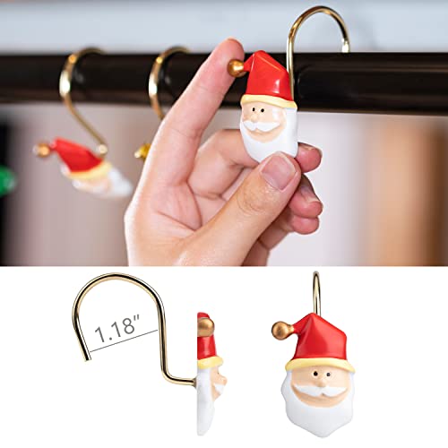 HELORAY Christmas Shower Curtain Hooks Rust Proof Shower Curtain Rings Metal Decorative Bath Curtain Hooks Shower Curtain Rod Rings for Bathroom Rust Resistant Set of 12: 6 Santa Claus & 6 Christmas Tree - Image 3