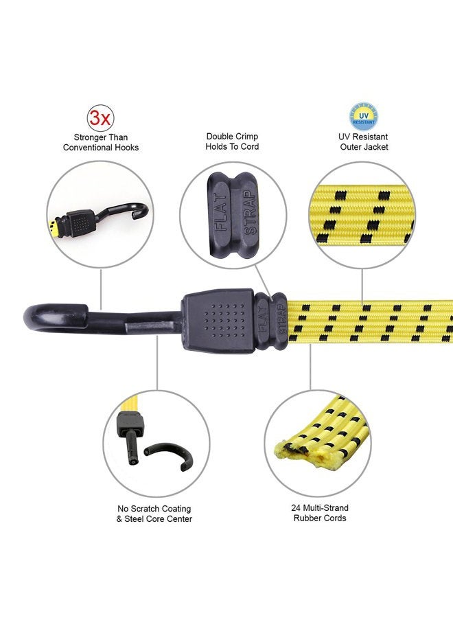 CARTMAN Ultra 48'' Black/Yellow Flat Bungee Cord, 4pk x 48'' - Image 2