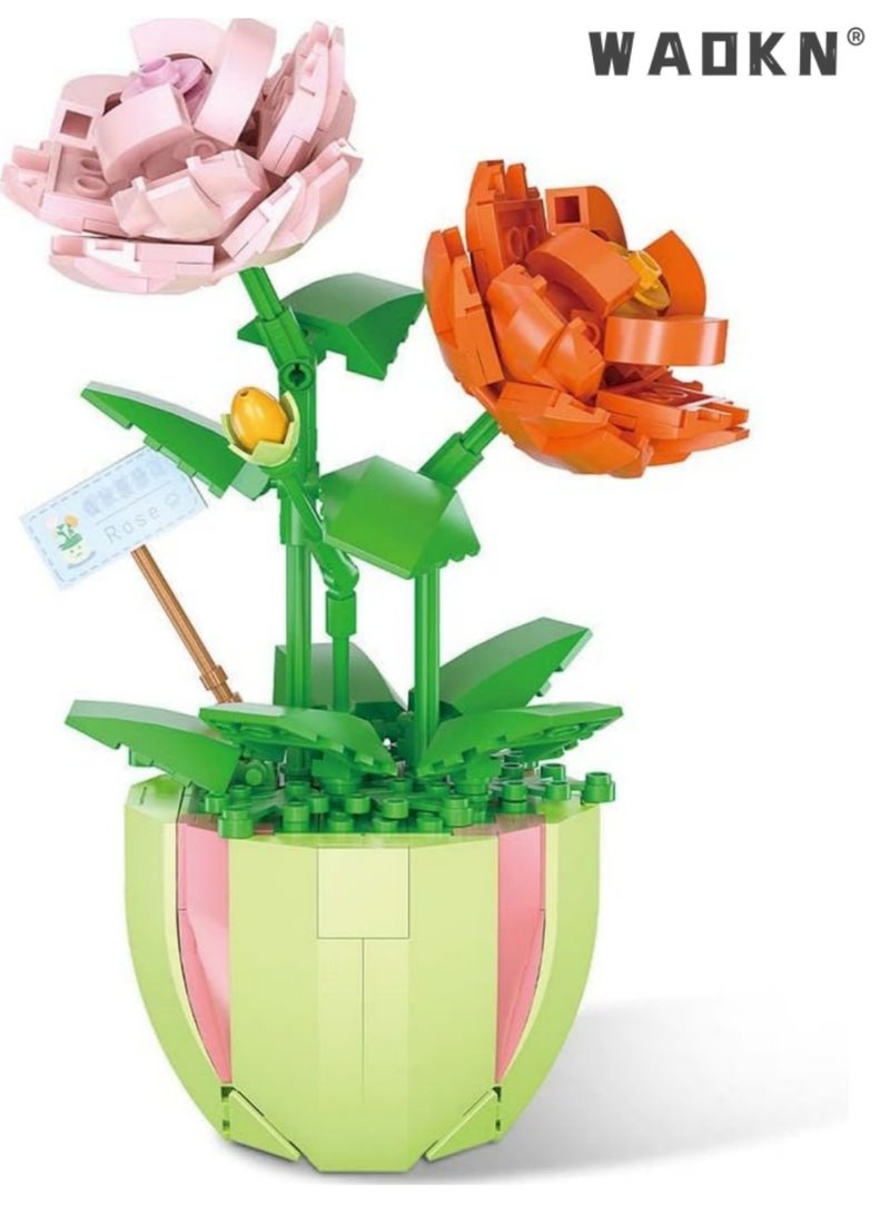 WAOKN Artificial Flower Bouquet Building Blocks Kit Mini Flower Building Blocks Set, bonsai, flowers, craft set, potted plants,Flower Building Set Unique Creative Gift for Friends and Families  - Image 1