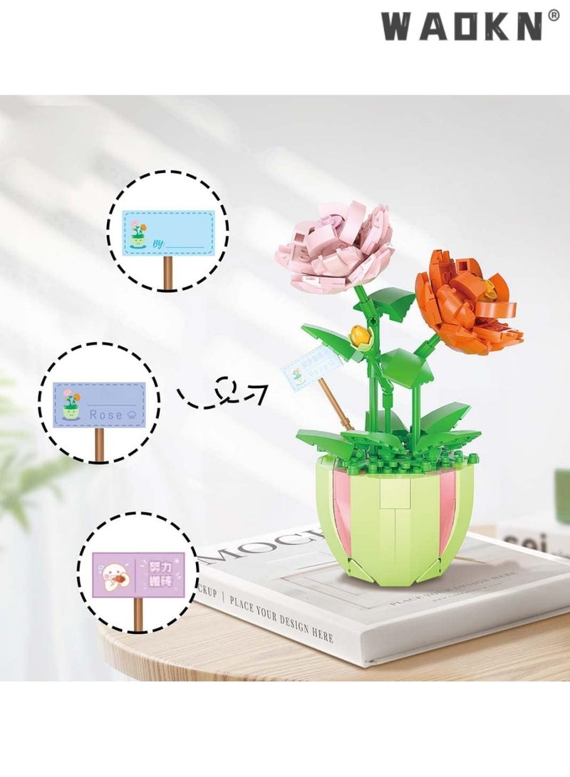 WAOKN Artificial Flower Bouquet Building Blocks Kit Mini Flower Building Blocks Set, bonsai, flowers, craft set, potted plants,Flower Building Set Unique Creative Gift for Friends and Families  - Image 4