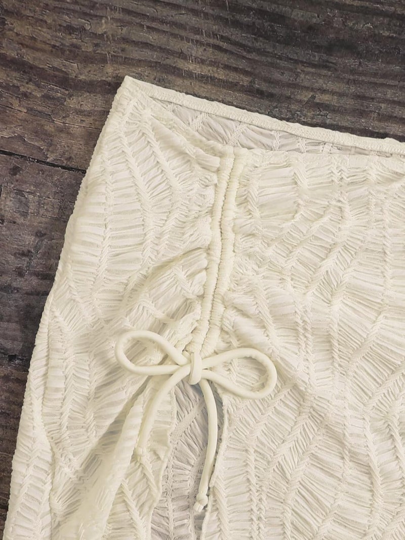Falainetee Women's Drawstring Front Split Thigh Summer Bikini Cover Up Skirt White S - Image 3
