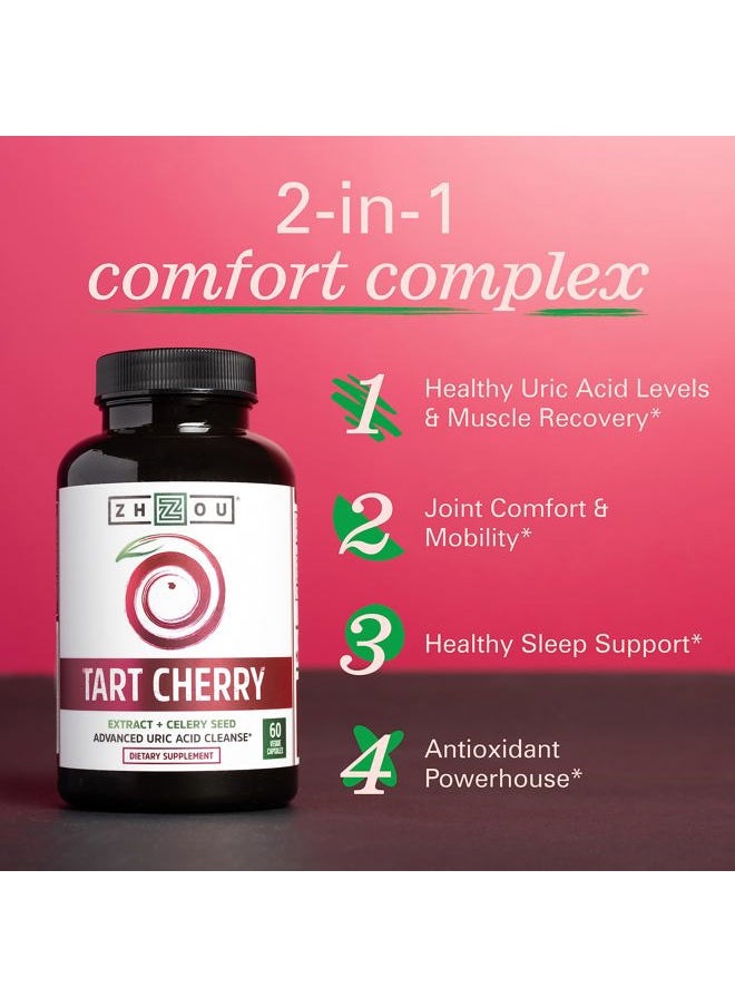 Zhou Nutrition Zhou Tart Cherry Extract + Celery Seed - Tart Cherry Capsules for Men & Women, Tart Cherry Concentrate Pills for Sleep & Uric Acid Cleanse, 1000mg Per Pill - 60 Veggie Capsules (Pack of 1)  - Image 3