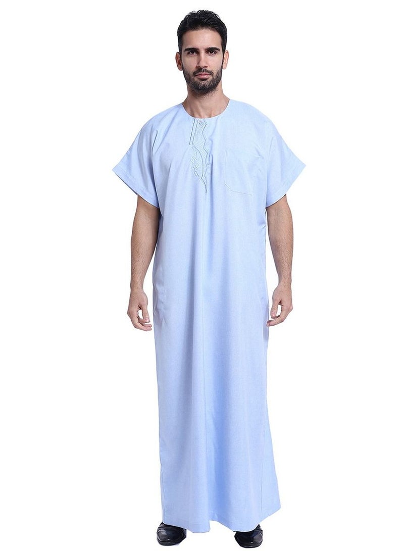 إسكدنيا Men's Short Sleeve Kandora Islamic Arabic Kaftan Robe Sky Blue  - Image 1