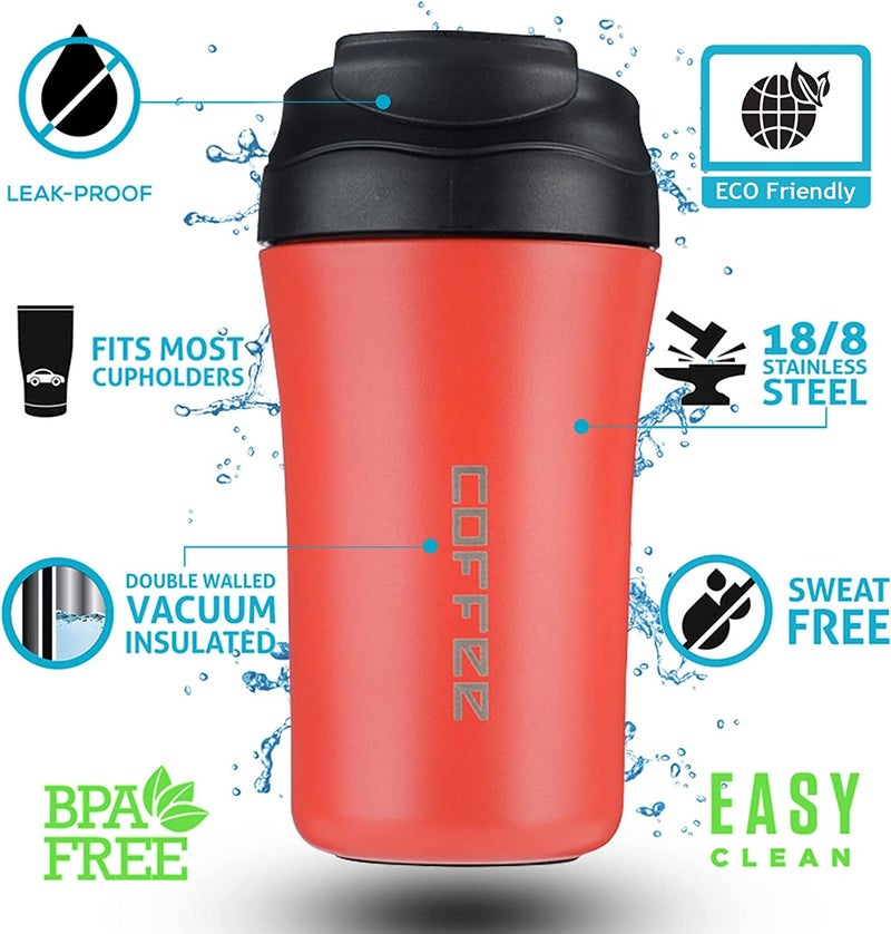 Wosta Travel Mugs for Hot Drinks, 400ml Coffee Cup Travel with Leakproof Lid and Straws, Stainless Steel Insulated Coffee Mug for Camping, Travelling, Home & Office (Red) - Image 3
