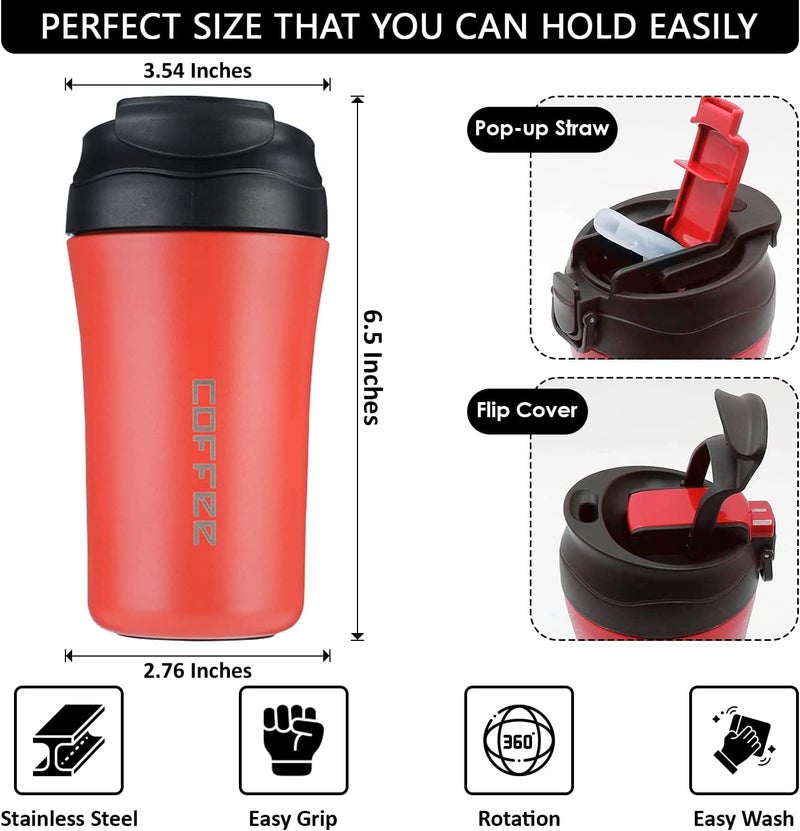 Wosta Travel Mugs for Hot Drinks, 400ml Coffee Cup Travel with Leakproof Lid and Straws, Stainless Steel Insulated Coffee Mug for Camping, Travelling, Home & Office (Red) - Image 4