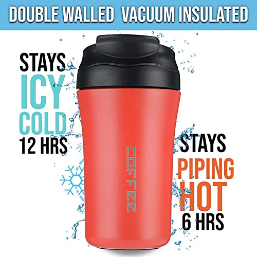 Wosta Travel Mugs for Hot Drinks, 400ml Coffee Cup Travel with Leakproof Lid and Straws, Stainless Steel Insulated Coffee Mug for Camping, Travelling, Home & Office (Red) - Image 2