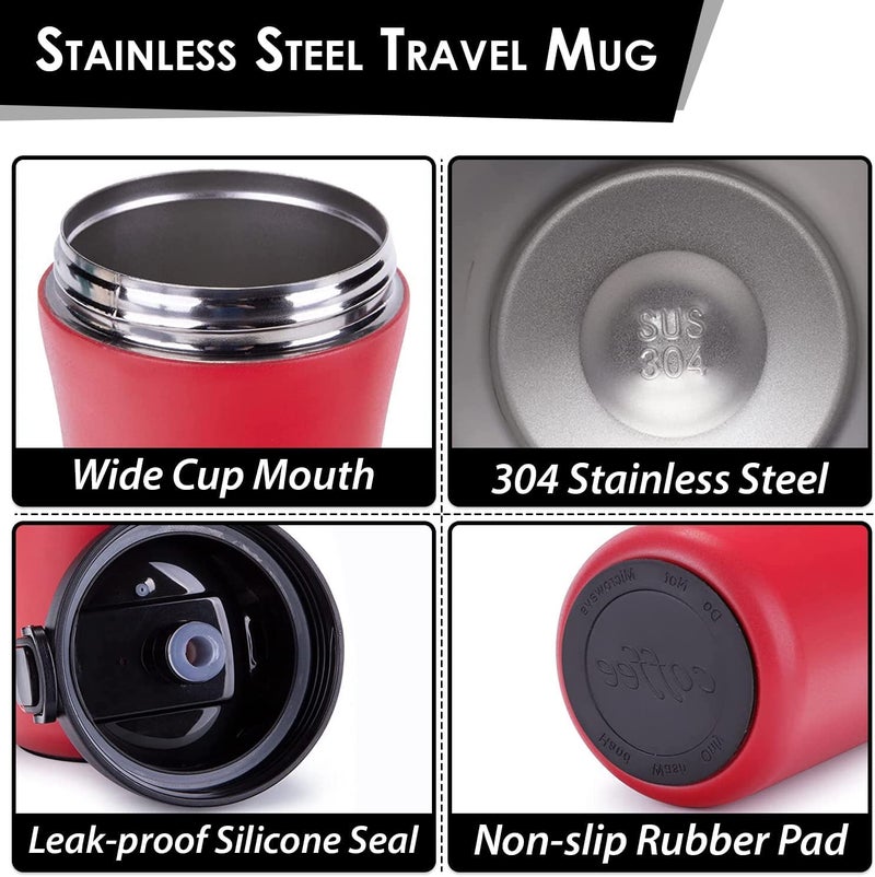 Wosta Travel Mugs for Hot Drinks, 400ml Coffee Cup Travel with Leakproof Lid and Straws, Stainless Steel Insulated Coffee Mug for Camping, Travelling, Home & Office (Red) - Image 5