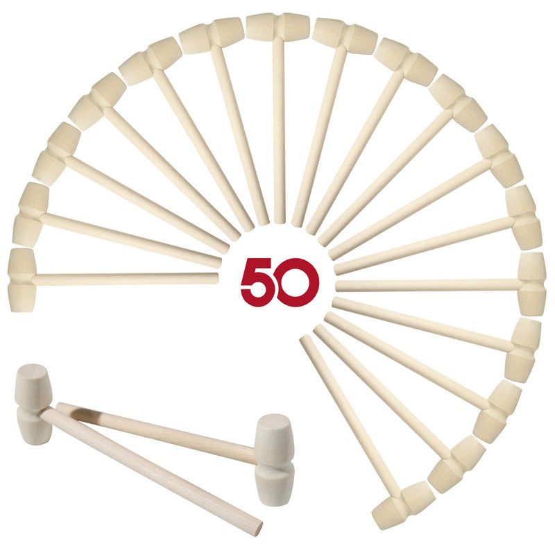 50 Pcs Mini Wooden Hammers for Chocolate Small Wood Toy Mallets for Kids
