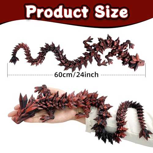 Flavery 3D Printed Dragon 24 inch Large Pearly Sheen Articulated Dragon Fidget Toy 3D Printed Gift for Birthday Figurine DecorBlack Red - Image 5