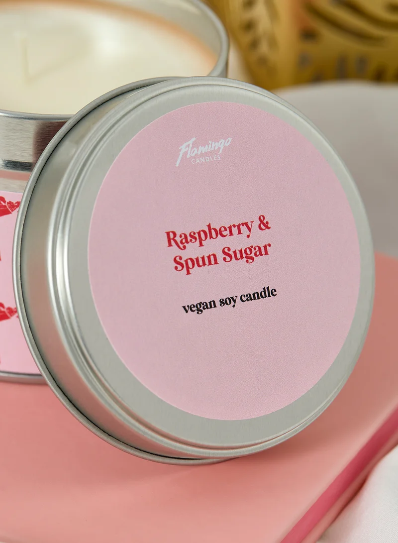 Flamingo Candles Raspberry & Spun Sugar Red & Pink Bow Tin Candle