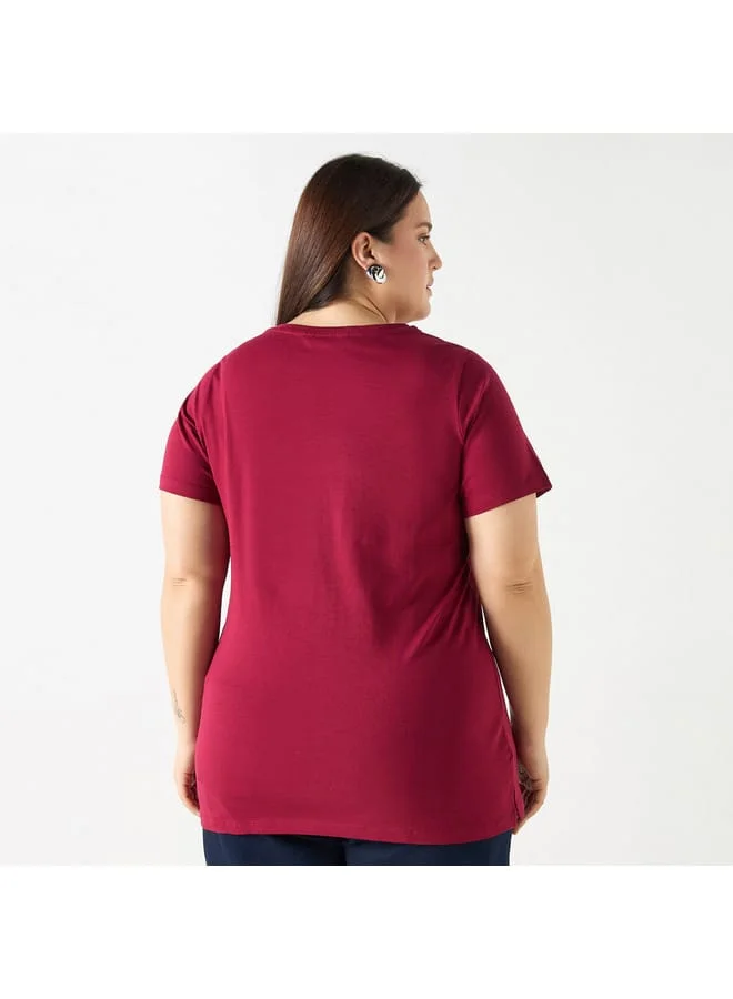 Ulla Popken Plus Size Ulla Popken Typographic Print T-shirt with Short Sleeves