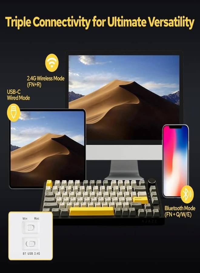 Ajazz Ajazz AK820 Pro Gaming Mechanical Keyboard Bluetooth/ Wireless/Wired Customized Keyboard with TFT Color Screen Knob 136 Keycaps (Switch Name:Gift Switch)  - Image 4