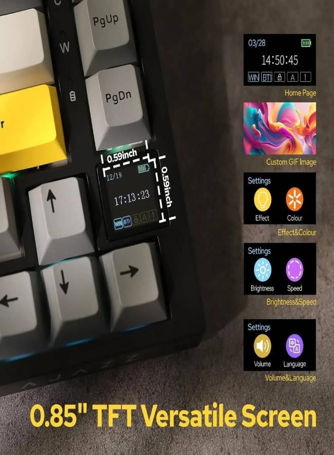 Ajazz Ajazz AK820 Pro Gaming Mechanical Keyboard Bluetooth/ Wireless/Wired Customized Keyboard with TFT Color Screen Knob 136 Keycaps (Switch Name:Gift Switch)  - Image 3