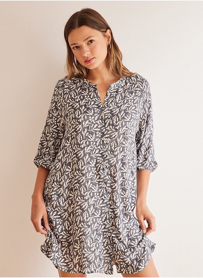 Midi Sleep Shirt With Seaweed Print