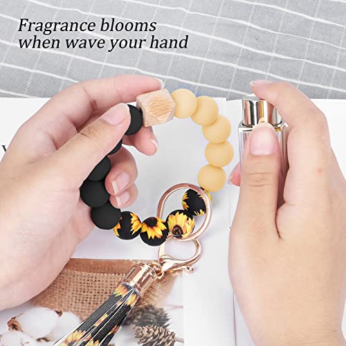 Weixiltc Keychain Wristlet for Women, Silicone Bead Bracelet with Leather Tassel, Cute Car Key Ring for Girls, Charm Key Chain Holder for Women (Sunflower) - Image 4
