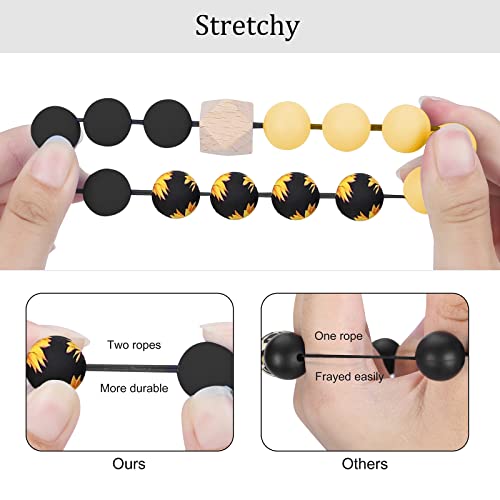 Weixiltc Keychain Wristlet for Women, Silicone Bead Bracelet with Leather Tassel, Cute Car Key Ring for Girls, Charm Key Chain Holder for Women (Sunflower) - Image 3