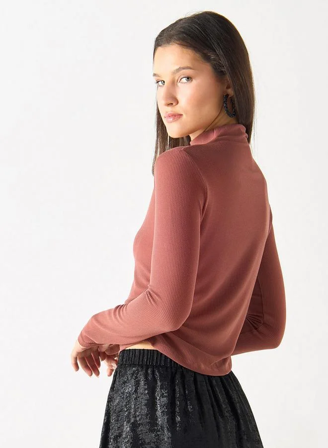 2Xtremz 2Xtremz Textured High Neck Top with Long Sleeves