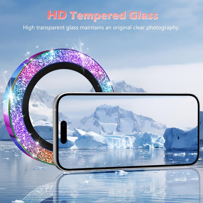 imluckies for iPhone 16 / iPhone 16 Plus Camera Lens Protector, AR+AF Tempered Glass 9H Anti-Scratch Metal Individual Lens Protector, HD Clear Camera Accessories, Glitter Colorful - Image 2