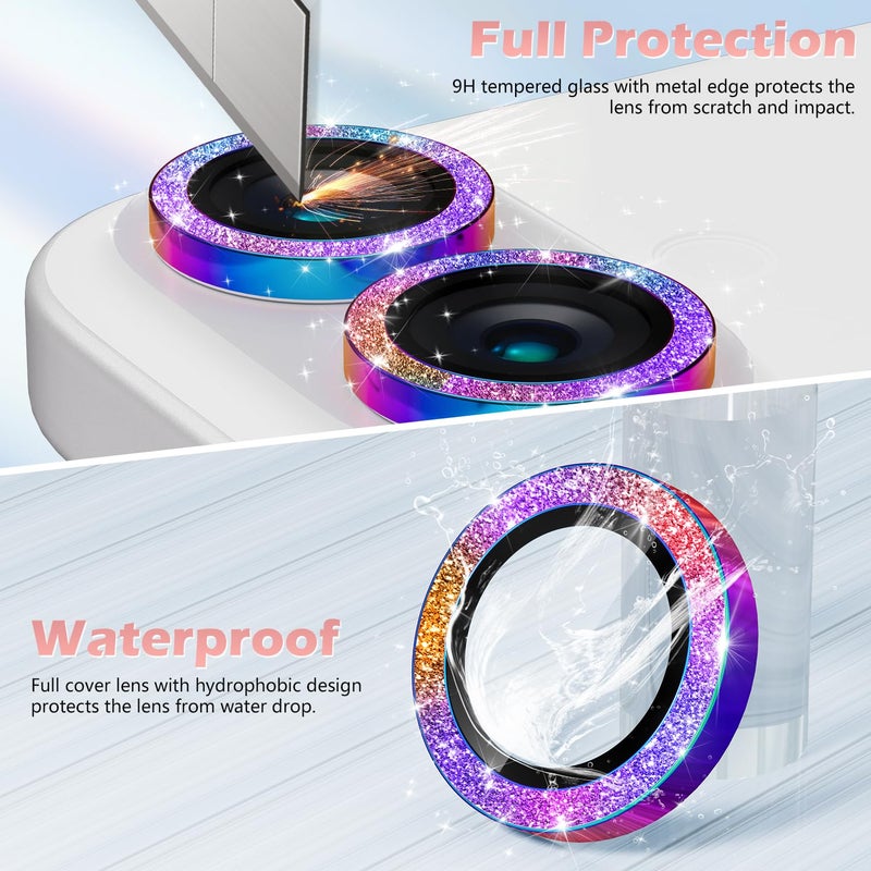imluckies for iPhone 16 / iPhone 16 Plus Camera Lens Protector, AR+AF Tempered Glass 9H Anti-Scratch Metal Individual Lens Protector, HD Clear Camera Accessories, Glitter Colorful - Image 3