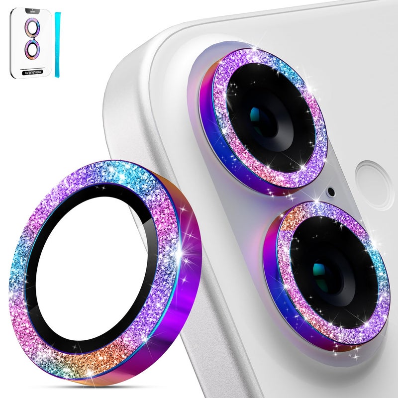 imluckies for iPhone 16 / iPhone 16 Plus Camera Lens Protector, AR+AF Tempered Glass 9H Anti-Scratch Metal Individual Lens Protector, HD Clear Camera Accessories, Glitter Colorful - Image 1