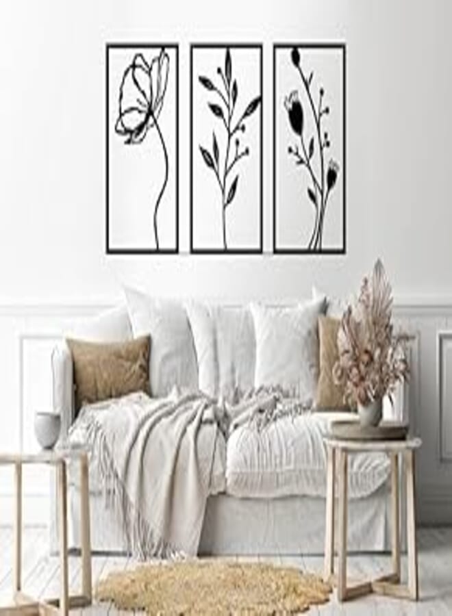 Home Gallery Leaves shape 3 panels Wood Wall art Black 80x150 H01640