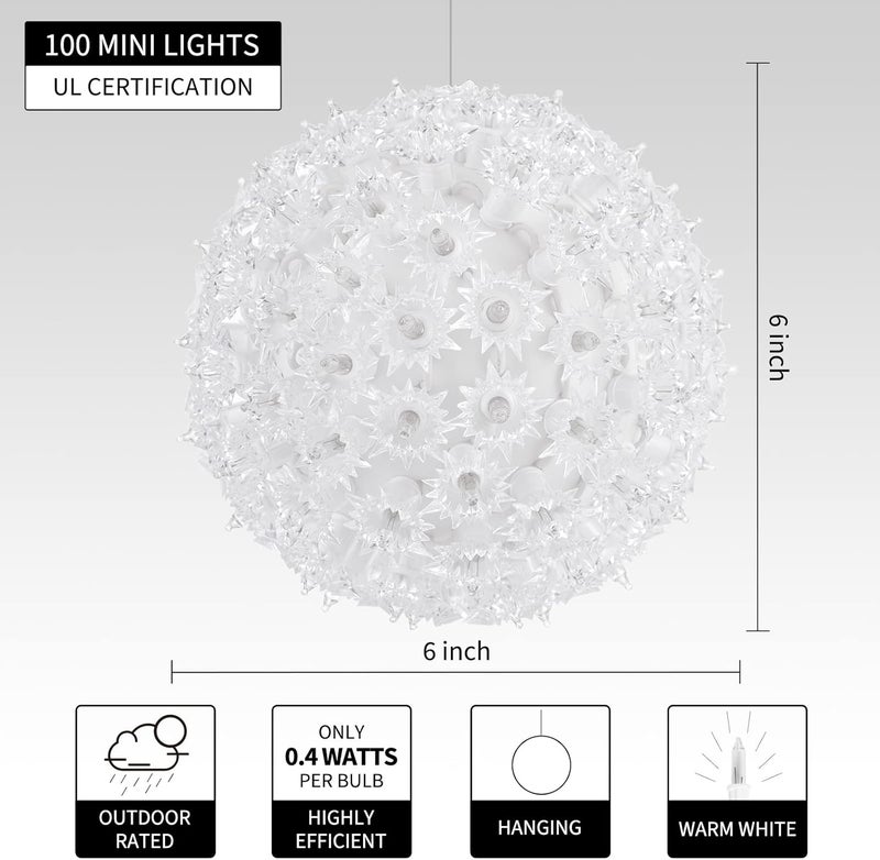 Brightown 6 Christmas Starlight Sphere Outdoor Clear Lighted Ball Hanging Lights 100 Replaceable Bulbs for Xmas Indoor Party Wedding Home Commercial Decorations Stackable Plug - Image 4