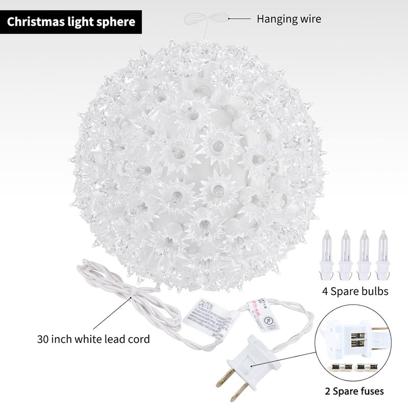 Brightown 6 Christmas Starlight Sphere Outdoor Clear Lighted Ball Hanging Lights 100 Replaceable Bulbs for Xmas Indoor Party Wedding Home Commercial Decorations Stackable Plug - Image 5