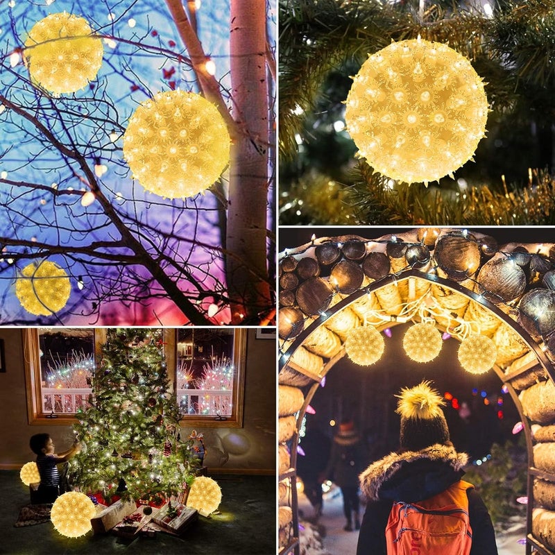Brightown 6 Christmas Starlight Sphere Outdoor Clear Lighted Ball Hanging Lights 100 Replaceable Bulbs for Xmas Indoor Party Wedding Home Commercial Decorations Stackable Plug - Image 2