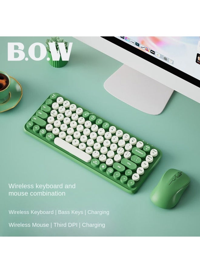 B.O.W Wireless 2.4g Rechargeable Round Keycap Keyboard And Mouse Set, Rechargeable Silent Office Mouse - Image 1