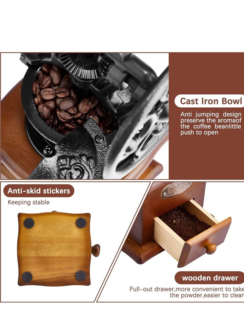 Manual Coffee Grinde, Vintage Style Wooden Hand Coffee Grinder/Antique Cast Ceramic Roller Classic French Press Coffee Mill/Hand Crank Coffee Grinders for Decoration & Gift - Image 5