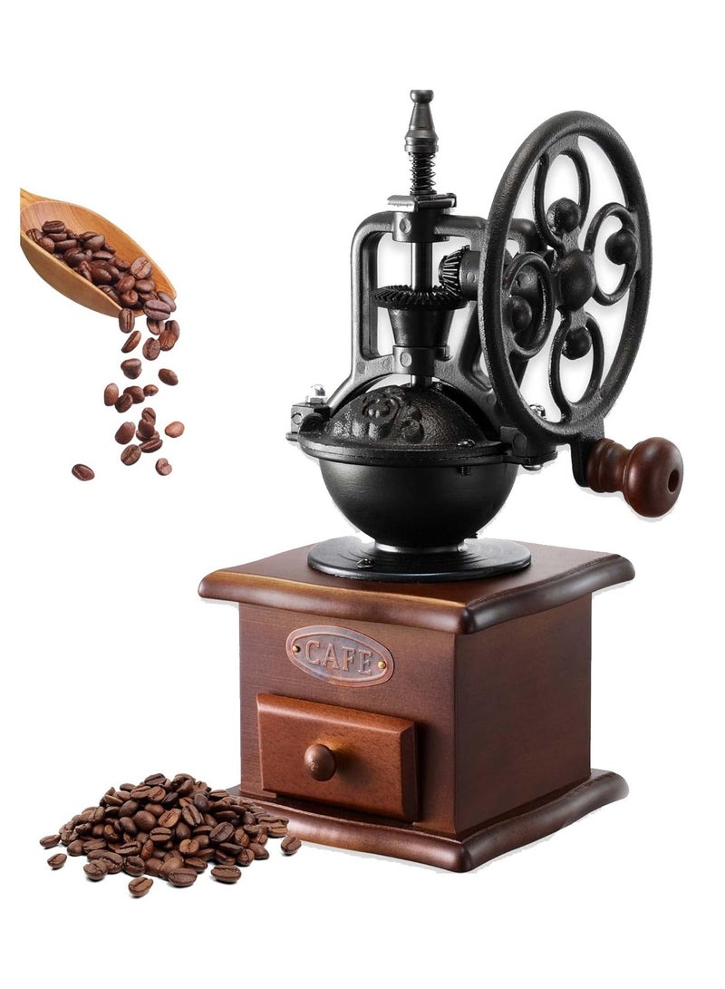 Manual Coffee Grinde, Vintage Style Wooden Hand Coffee Grinder/Antique Cast Ceramic Roller Classic French Press Coffee Mill/Hand Crank Coffee Grinders for Decoration & Gift - Image 1